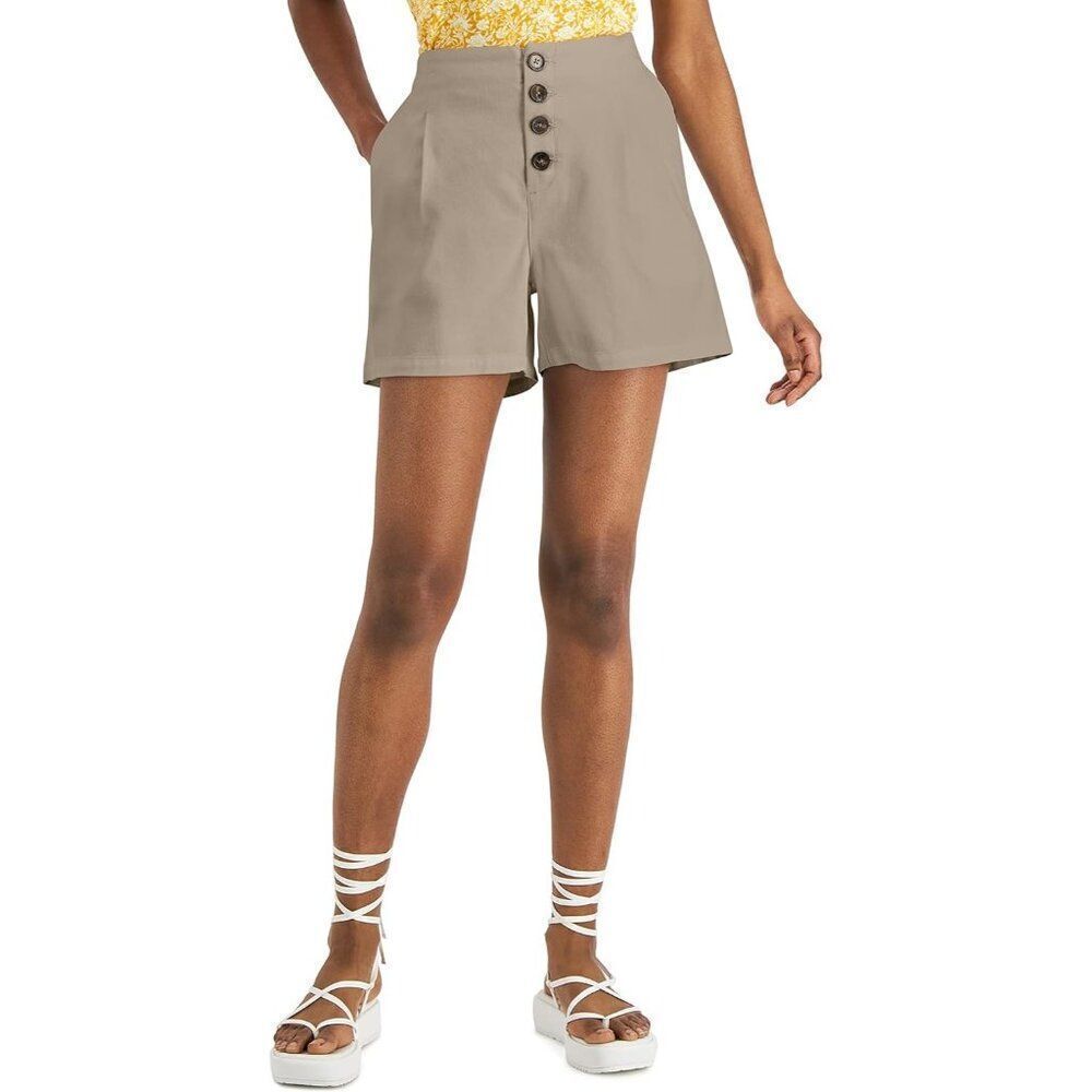 INC International Concepts INC Women’ High Rise Button Fly Shorts, Toasted Twine